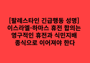 [팔레스타인 긴급행동 성명] 이스라엘-하마스 휴전 합의는 영구적인 휴전과 식민지배 종식으로 이어져야 한다